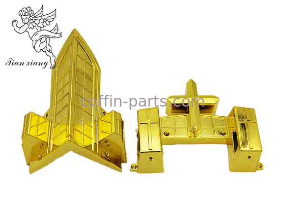 Mobiliário de caixão de plástico ABS de ouro Esquina de caixão com decoração de cruz