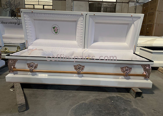 Custom Finish Blush Metal Casket, Half Couch Adult Burial Coffin